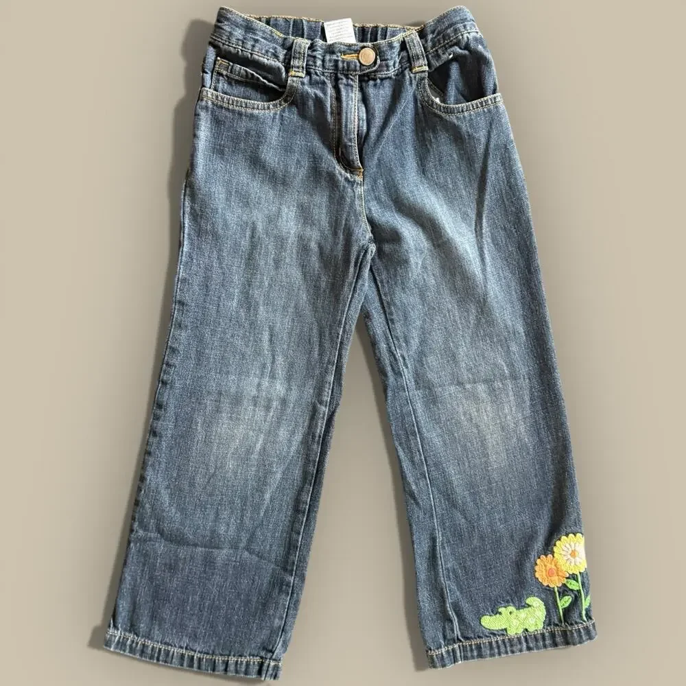 Vtg Y2K Gymboree Spring Alligator Flower Jeans Embroidered XS 5t Spring 2008